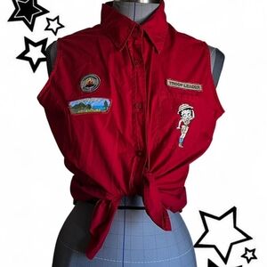Vintage Betty Boop Red Sleeveless Womens Button Down Shirt